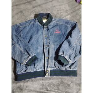 Crest Signature Logo Usa Plumbing Vapor Permeable Snap Vintage Jean Jacket Large